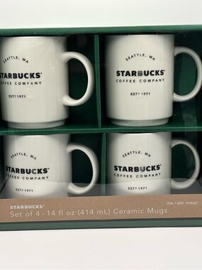 Starbucks White Ceramic Mug Set with Black Logo (Set of 4) NIB